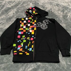 Element Kids Zip Up Hoodie Black Pixel Square Y2K Skate Sweatshirt Size M